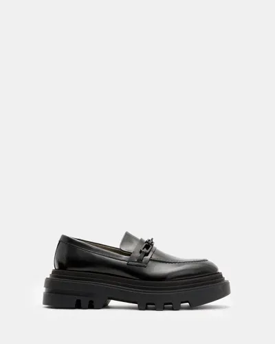 Allsaints Alexia Chain Chunky Leather Loafers In Black Shine