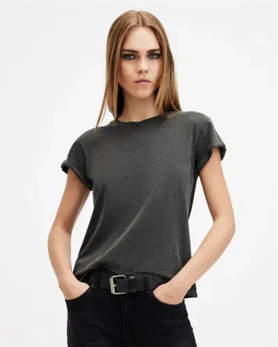 Allsaints Anna Crew Neck Short Sleeve T-shirt In Acid Washed Black