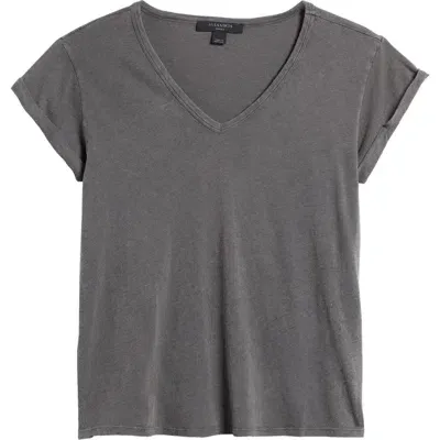 Allsaints Anna V-neck T-shirt In Acid Washed Black