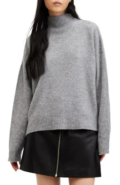 Allsaints Asha Oversize Mock Neck Sweater In Grey Marl