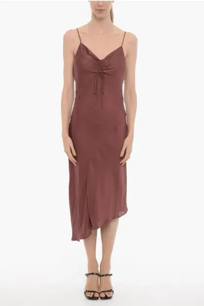 Allsaints Asymmetrical Alexia Dress With Gathering At The Bust In Brown