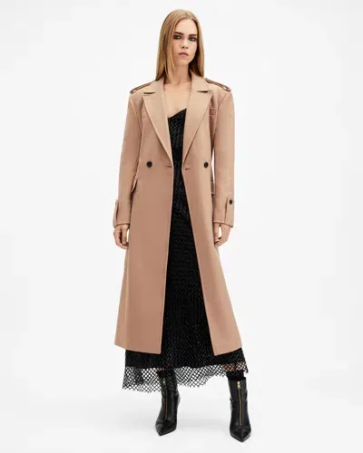 Allsaints Augusta Cashmere Wool Blend Oversized Coat In Camel Brown