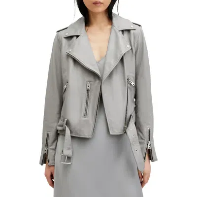 Allsaints Balfern Belted Leather Biker Jacket In Ultimate Grey