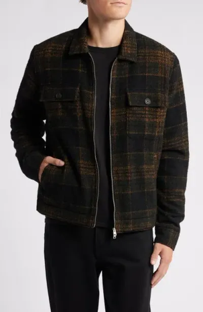 Allsaints Bauhaus Plaid Fleece Lined Flannel Zip Jacket In Jet Black