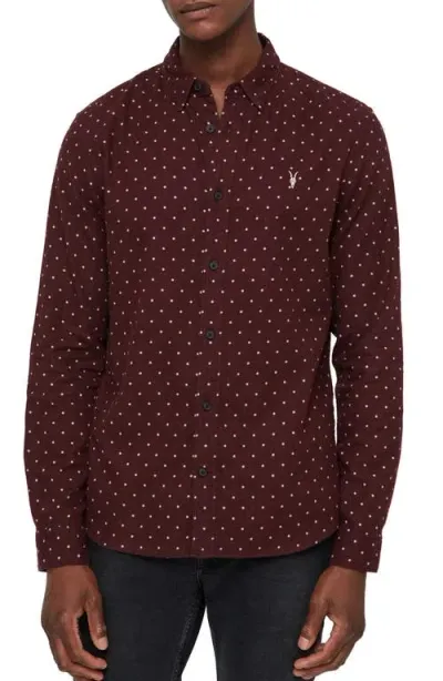 Allsaints Bethel Slim Fit Dot Flannel Shirt In Dark Rust/ecru