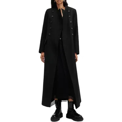 Allsaints Blaize Longline Wool Blend Coat In Black