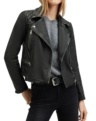 Allsaints Cargo Leather Biker Jacket In Black/grey