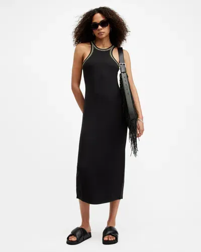 Allsaints Cassidy Embellished Trim Midi Dress In Black