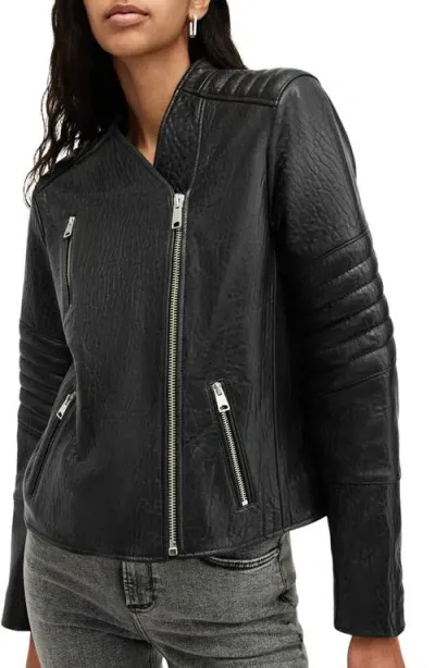 Allsaints Cawley Leather Biker Jacket In Black