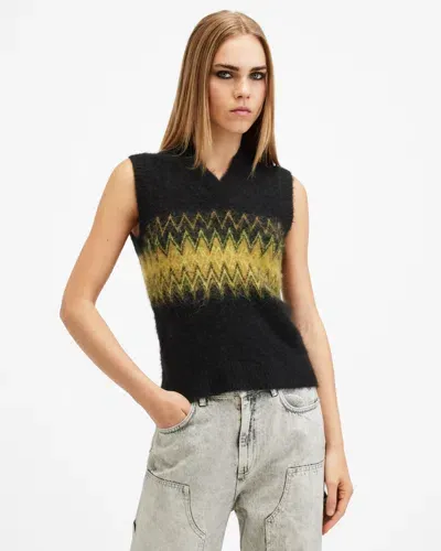 Allsaints Clyde Fair Isle Knitted Tank Top In Black