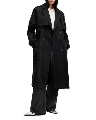 Allsaints Clyde Oversized Double Breasted Trench Coat In Black