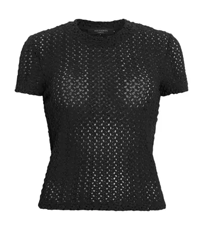 Allsaints Crochet Karma Stevie T-shirt In Black