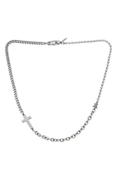 Allsaints Cross & Star Chain Necklace In Warm Silver