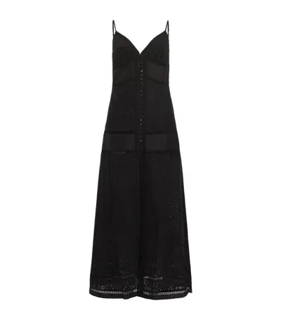 Allsaints Dahlia Embroidered Eyelet Maxi Dress In Black