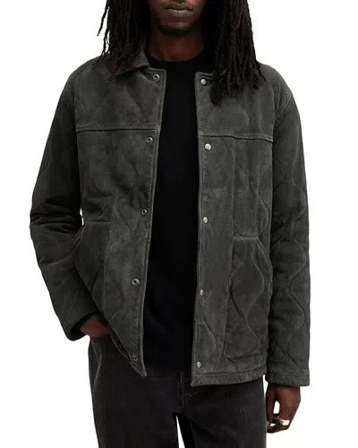 Allsaints Dakota Relaxed Fit Quilted Suede Jacket In Ash Khaki Green