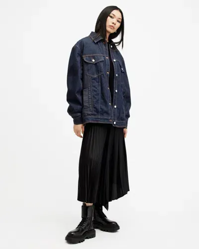 Allsaints Dillan Oversized Denim Bomber Jacket In Navy Blue