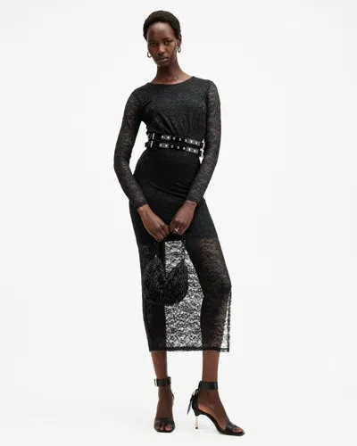 Allsaints Edana Lace Bodycon Maxi Dress In Black