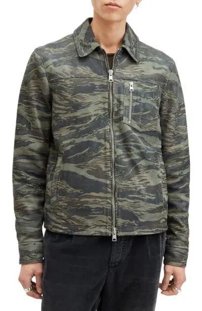 Allsaints Eddy Camo Leather Jacket In Khaki Green