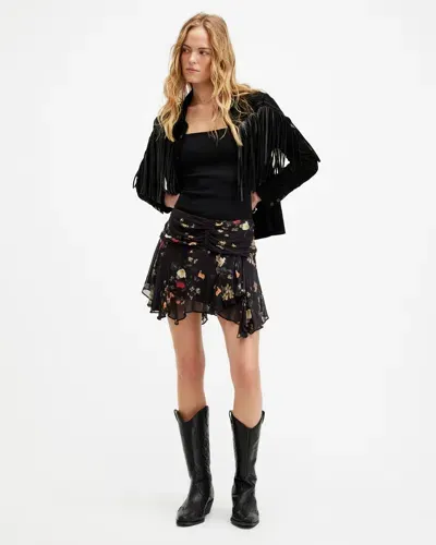 Allsaints Erica Kora Asymmetric Hem Mini Skirt In Black