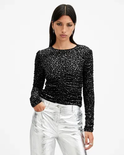 Allsaints Eris Metallic Leopard Print Top In Black