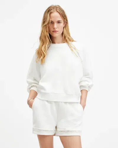 Allsaints Ewelina Crochet Relaxed Fit Sweatshirt In Chalk White