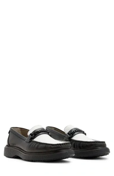 Allsaints Gibbs Chain Loafer In Black/white