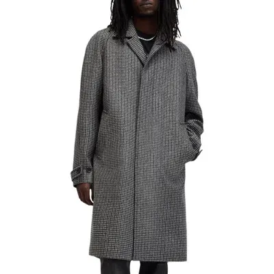 Allsaints Goodman Houndstooth Wool Blend Coat In Brown