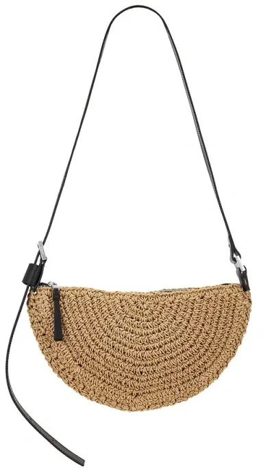 Allsaints Half Moon Crochet Crossbody Bag In 杏色