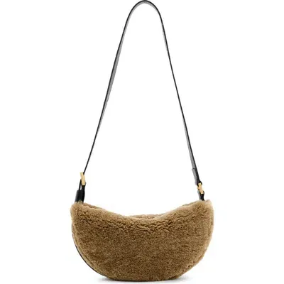 Allsaints Half Moon Genuine Shearling Crossbody In Teddy Brown