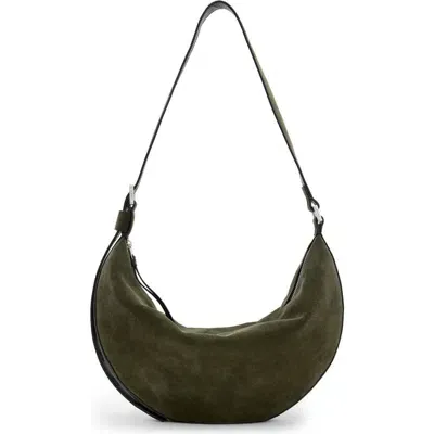 Allsaints Half Moon Leather Shoulder Bag In Olive Green