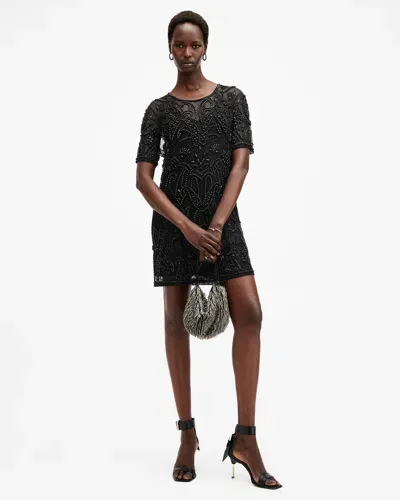 Allsaints Hania Embellished Mini Dress In Black