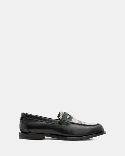 Allsaints Harmon Western Leather Loafer Shoes In Black/grey