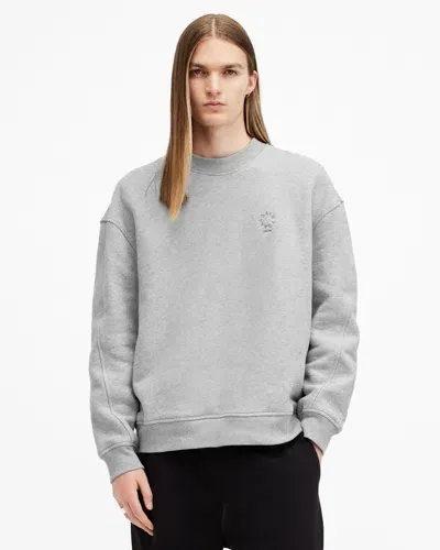 Allsaints Haven Embroidered Logo Oversized Sweatshirt In Grey Marl