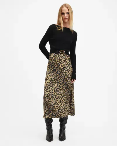 Allsaints Hera Leopard Print 2-in-1 Midi Dress In Black