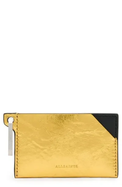 Allsaints Hex Leather Cardholder In Warm Gold