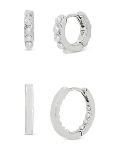 Allsaints Imitation Pearl Hoop Earring Set In White/silver