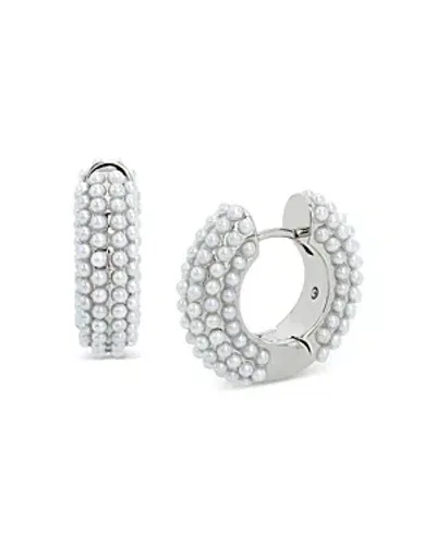 Allsaints Imitation Pearl Huggie Hoop Earrings In White/silver