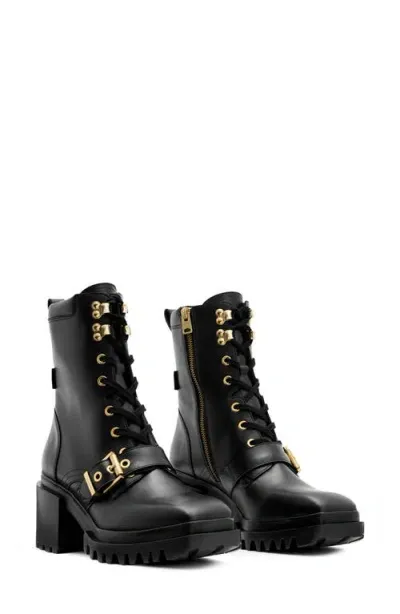 Allsaints Indaria Combat Boot In Black/warm Brass