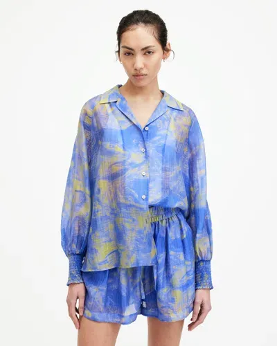 Allsaints Isla Inspiral Printed Relaxed Fit Shirt In Blue