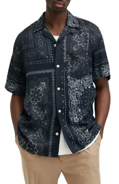 Allsaints Jalisco Bandana Print Camp Shirt In Black