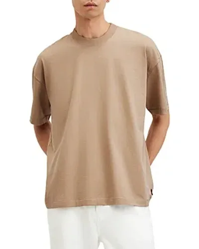 Allsaints Mens Moorland Brown Jase Logo-tab Relaxed-fit Organic-cotton T-shirt