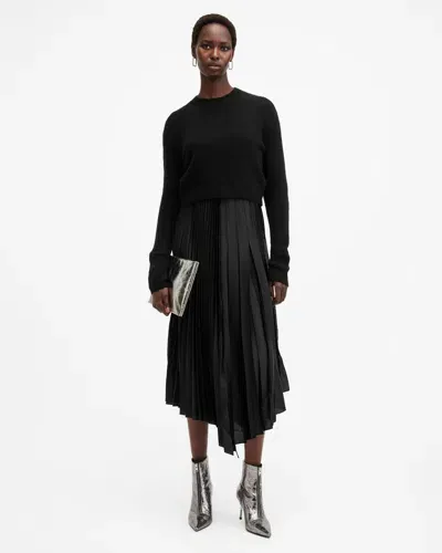 Allsaints Jax 2-in-1 Pleated Maxi Dress In Black