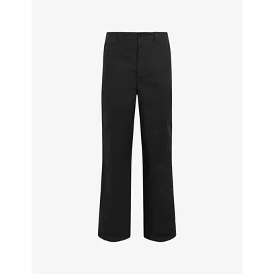 Allsaints Mens Black Jovi Relaxed-fit Wide-leg Stretch Organic-cotton Trousers