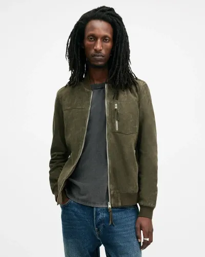 Allsaints Kairo Leather Bomber Jacket In Neo Green