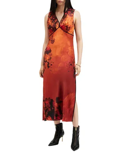 Allsaints Karla Midi Dress In Adela Burnt Orange