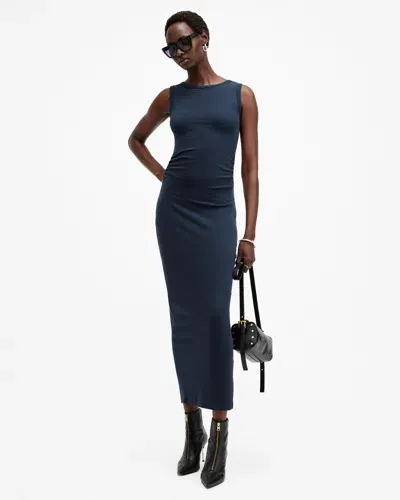 Allsaints Katarina Boat Neck Slim Fit Maxi Dress In Midnight Blue