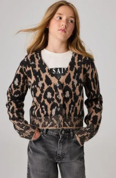 Allsaints Sm By  Kids' Leopard Jacquard Cardigan In Black