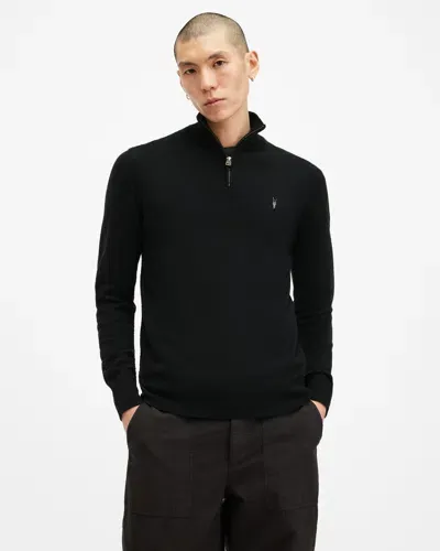 Allsaints Kilburn Zip Funnel Neck Ramskull Sweater In Black