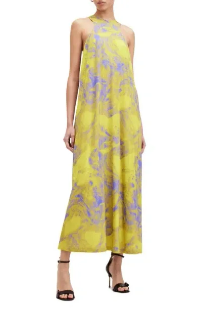 Allsaints Womens Zest Lime Gree Kura Graphic-print Cotton Maxi Dress In Zest Lime Green