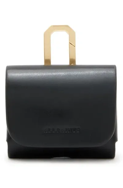 Allsaints Logo-debossed Leather Airpod Case In Black